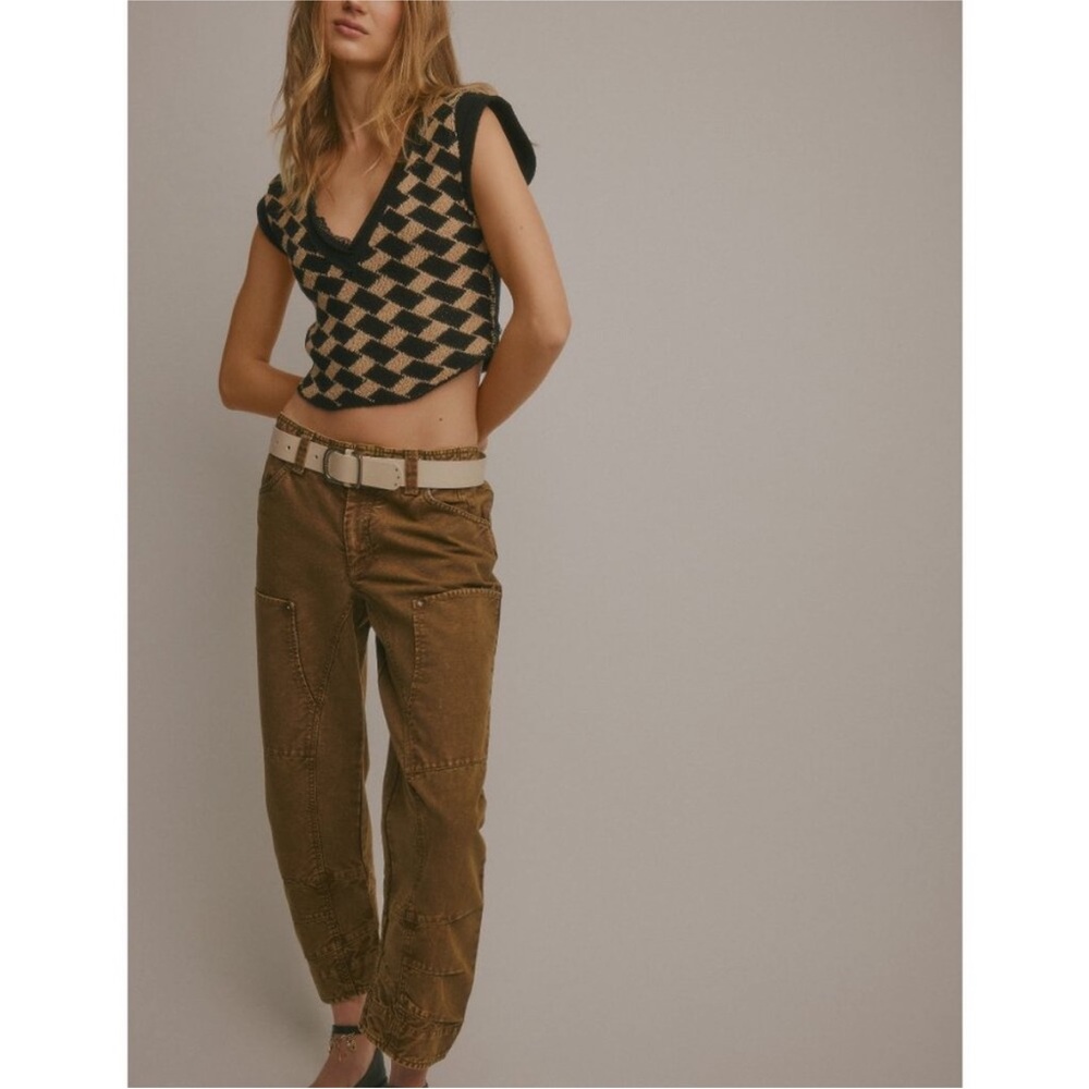 NWT Free People Lola Top / Black + Tan Combo - Picture 5 of 8